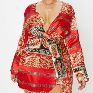 Red satin wrap dress!